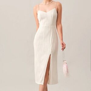 Wave Textured Pearl Strap Midi Dress